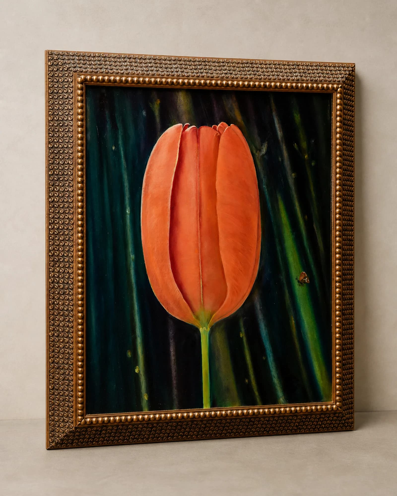 Schilderij van een rode tulp, volledig aanzicht