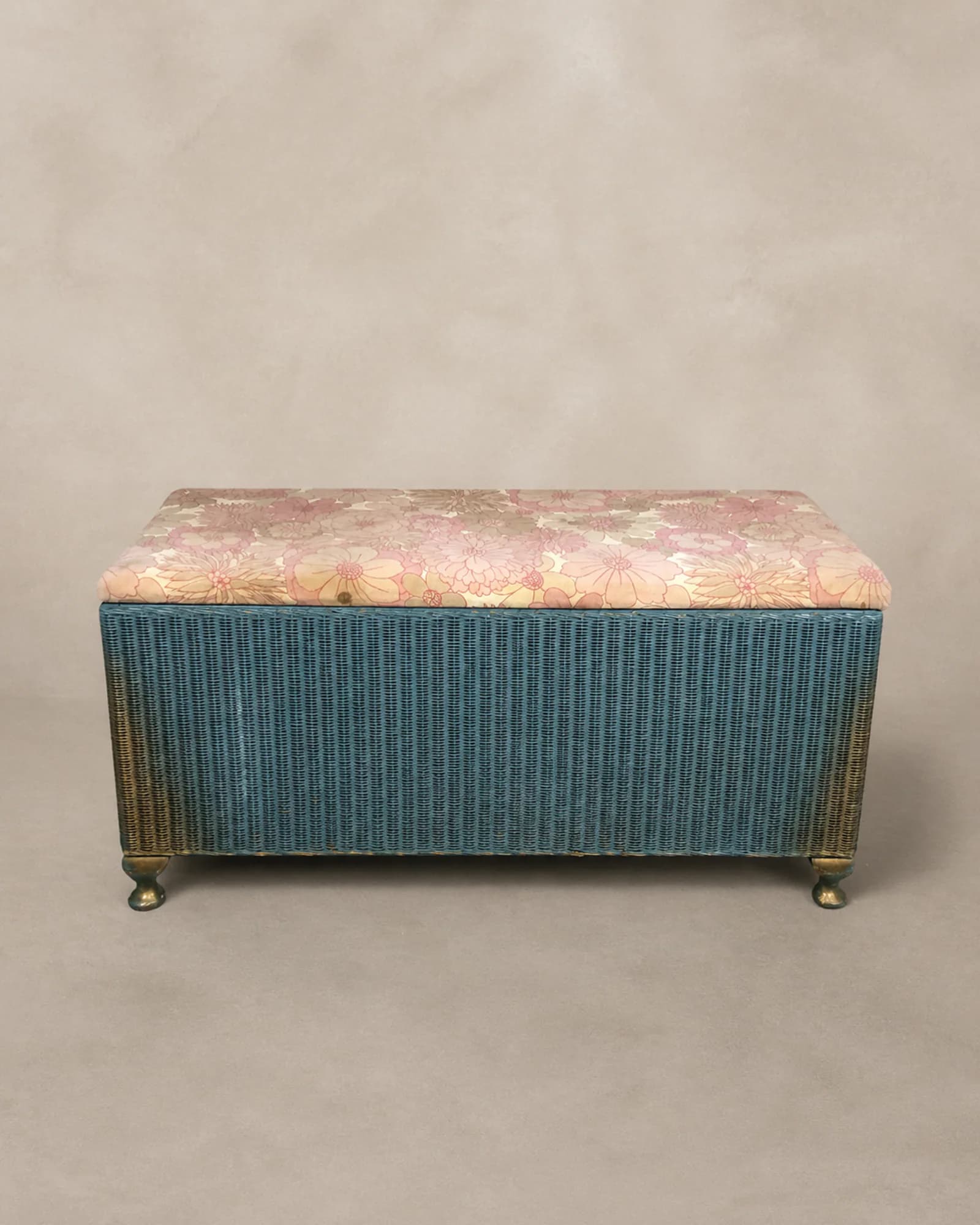 Lloyd Loom Ottoman in Blue, full view