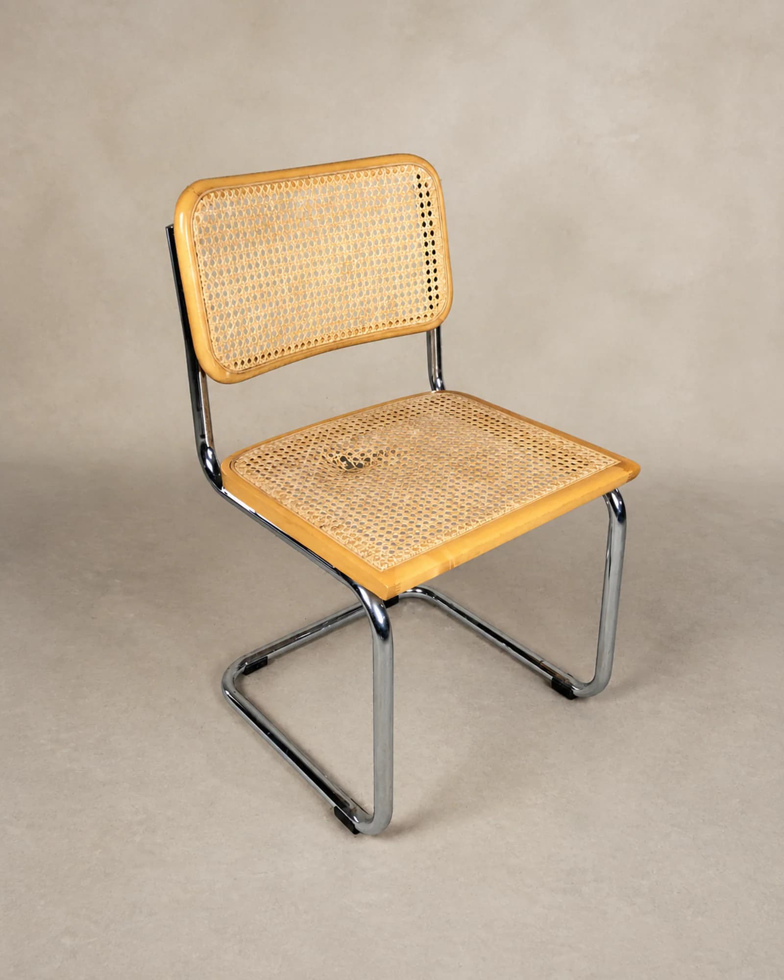 Cane and Chrome Cantilever Chair, full view
