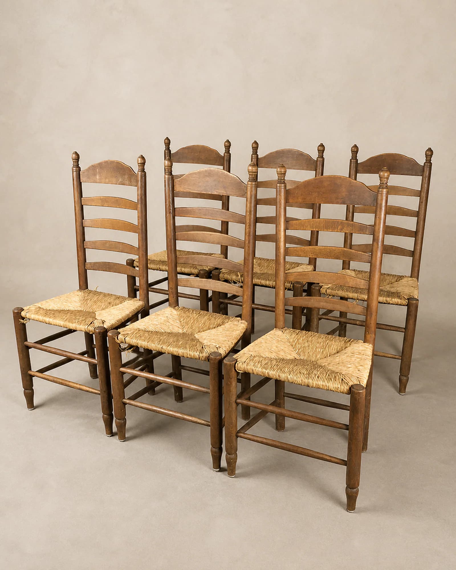 Set of Six Rush-Seated Ladder-Back Chairs, full view