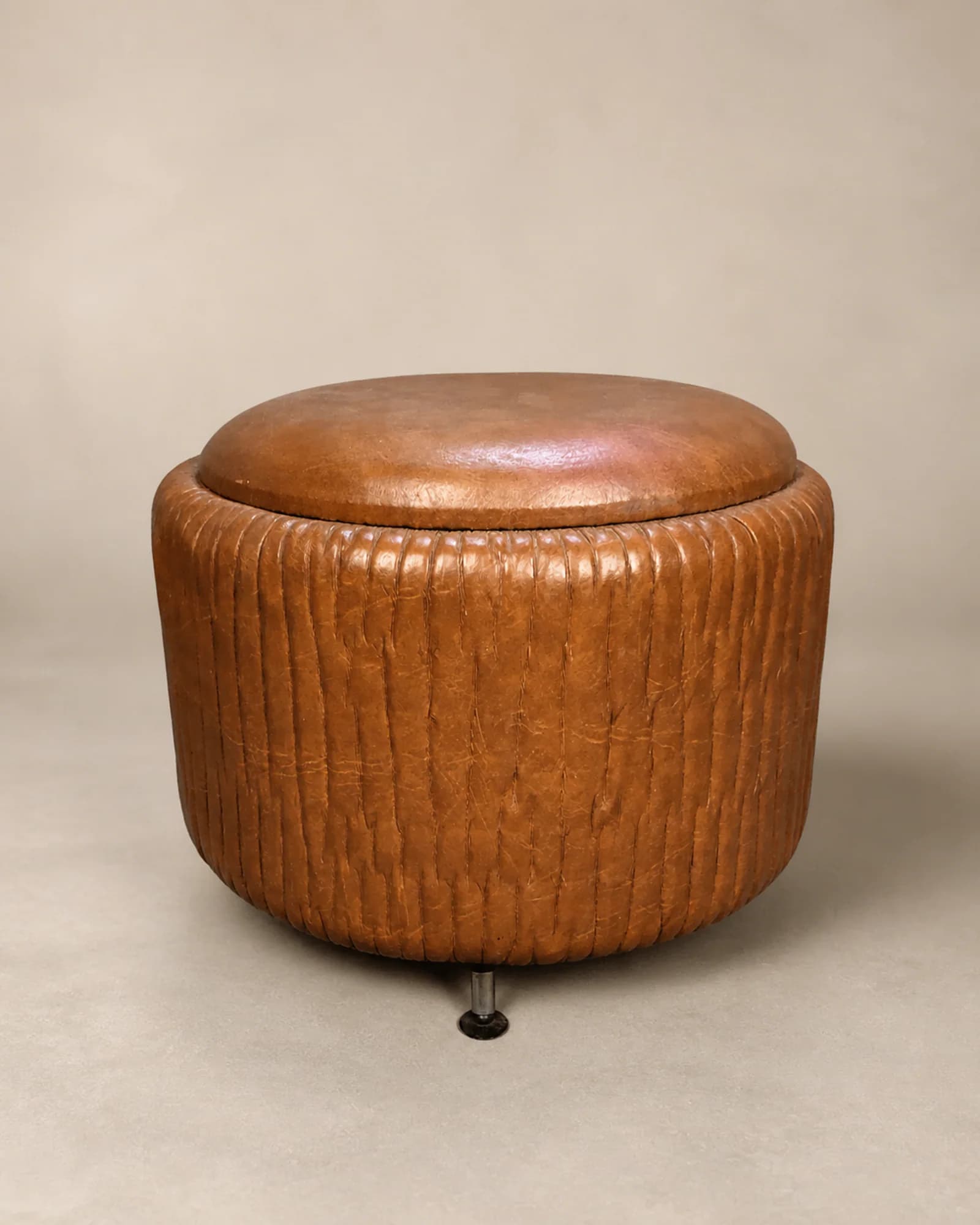 Round Leather Storage Stool, full view