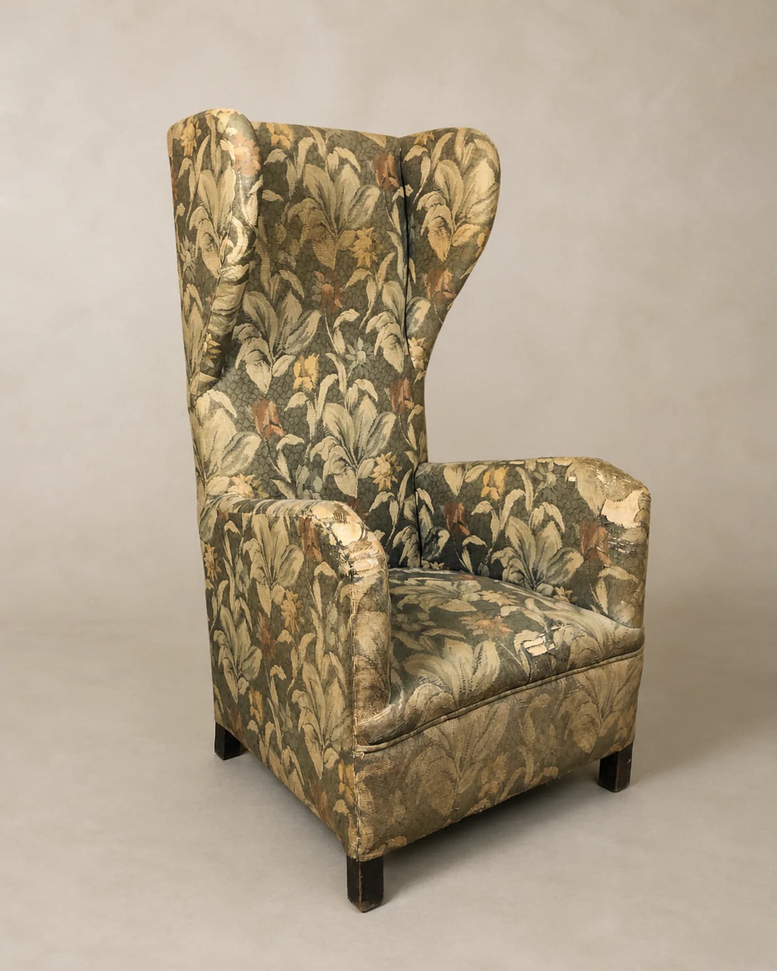Tall Wing Armchair in Foliate Tapestry, full view