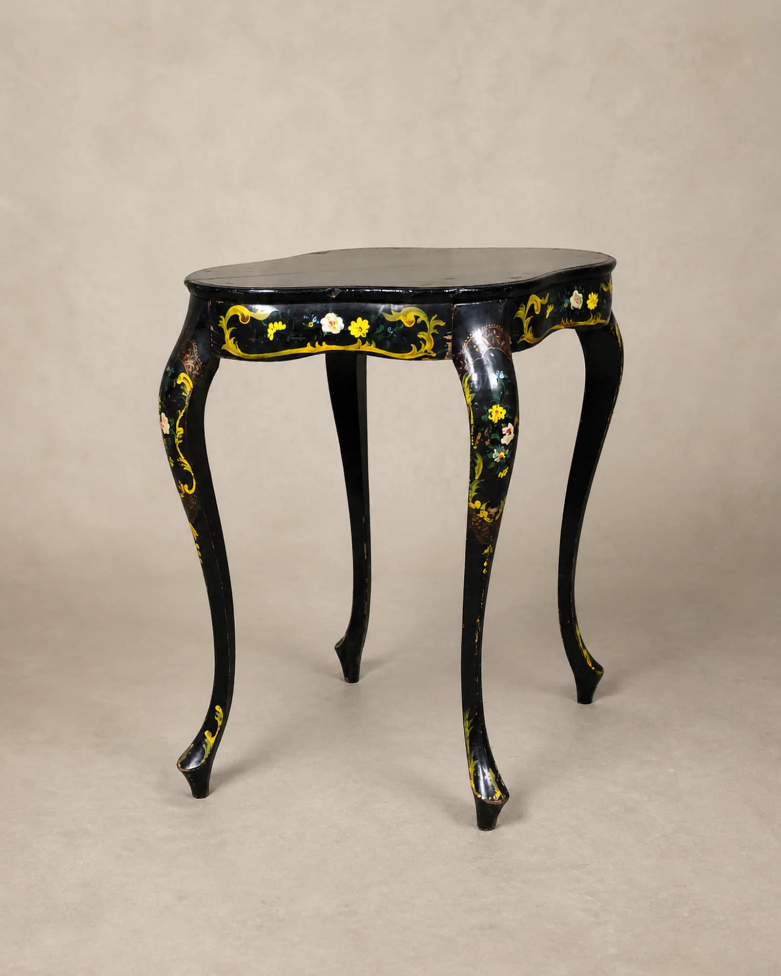 Japanned Occasional Table with Painted Flowers, full view