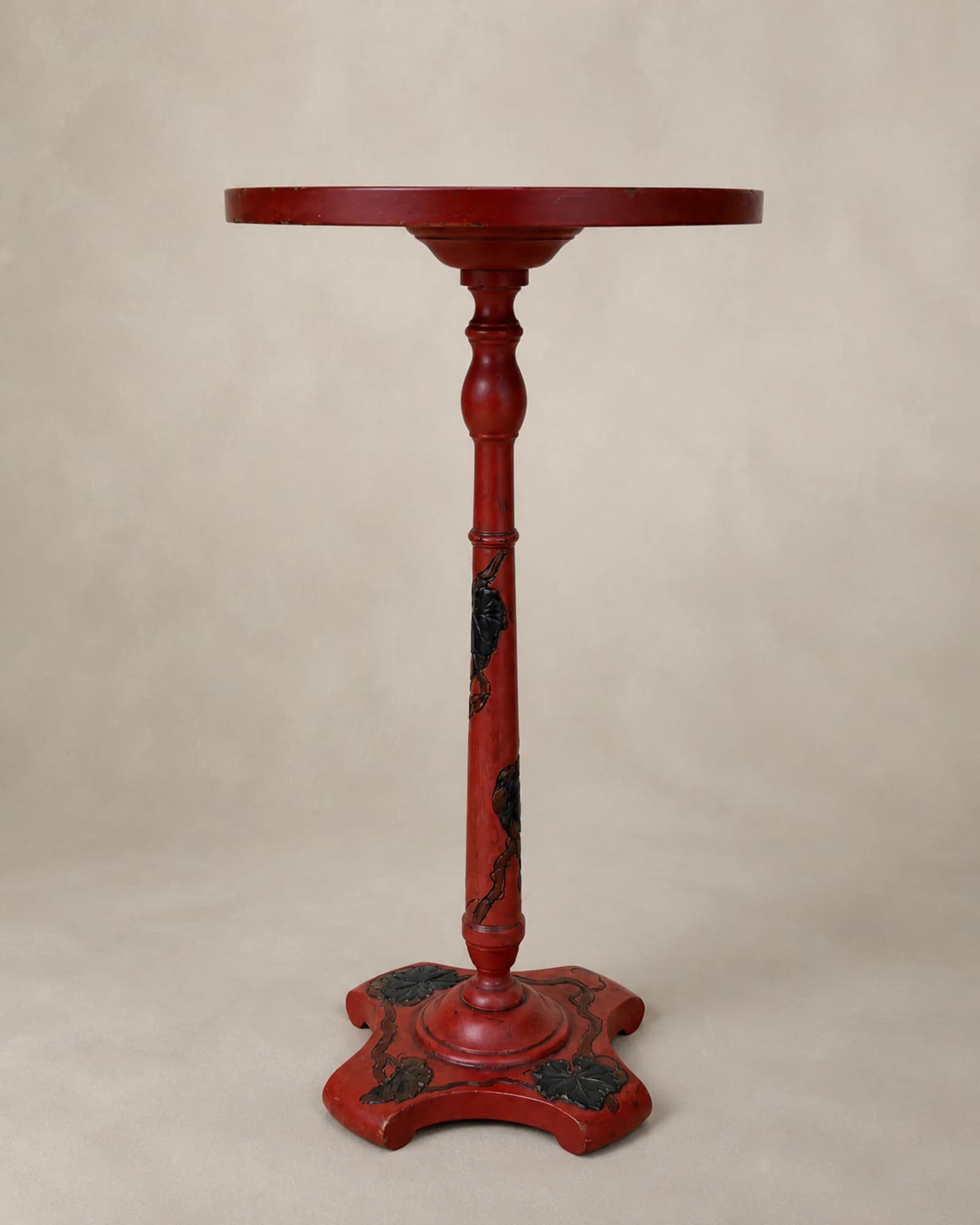 Red Lacquer Stand with Carved Vine, full view